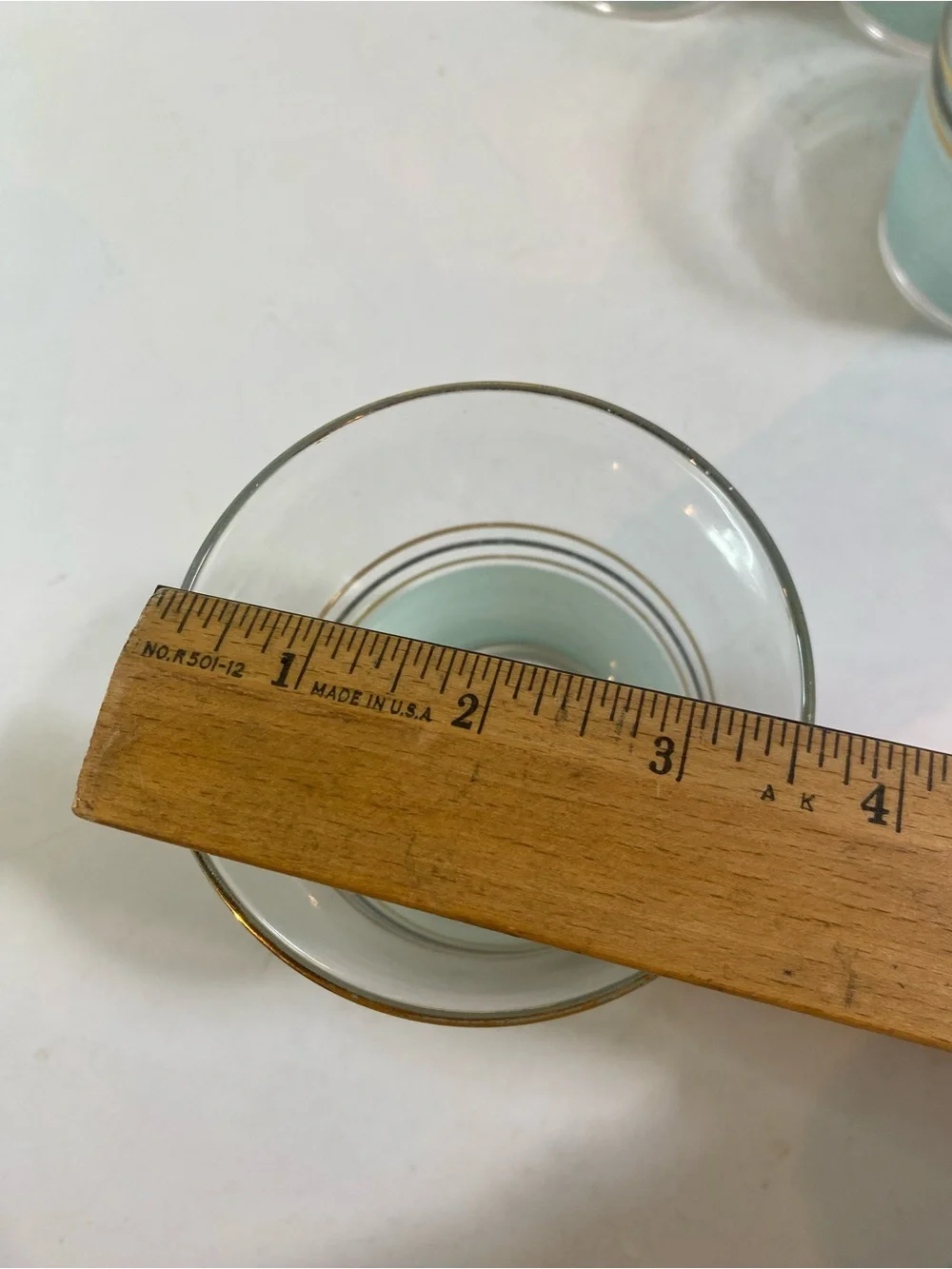 Set of 4 Vintage Mint Green Sugar Frosted Banded Glass Tumblers 4.5” Height